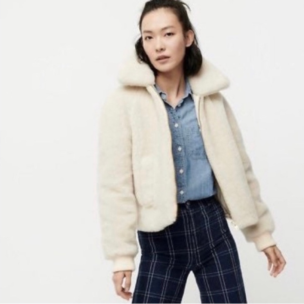 J. Crew fleece teddy sherpa bomber jacket off-white XXL